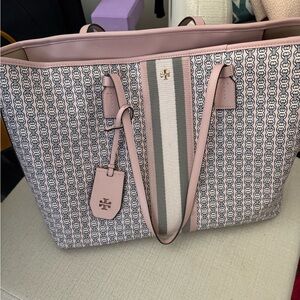 Tory Burch Pink and Cream Patterned Tote